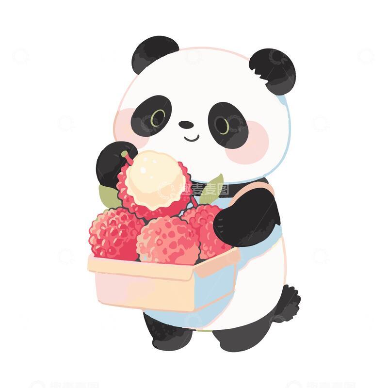 源文件下载【趣麦麦图】熊猫兜售荔枝手绘插画