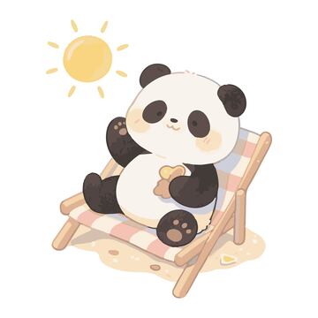 可爱熊猫沙滩椅手绘插画