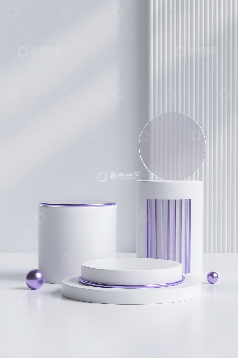 紫白简约现代几何展台背景