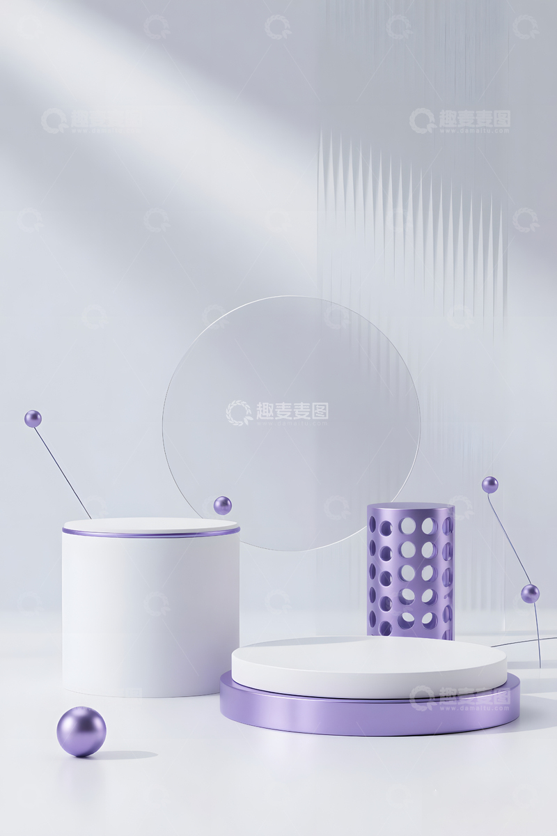 紫白简约现代几何展台背景2