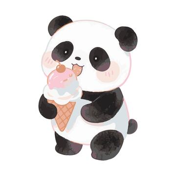 可爱熊猫吃雪糕卡通插画