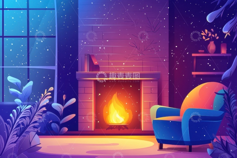 高清大图下载【趣麦麦图】卡通简约紫色梦幻室内场景