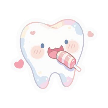 可爱卡通牙齿吃糖手绘