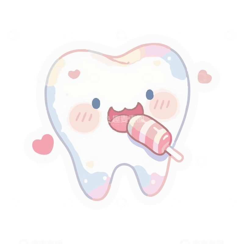 可爱卡通牙齿吃糖手绘