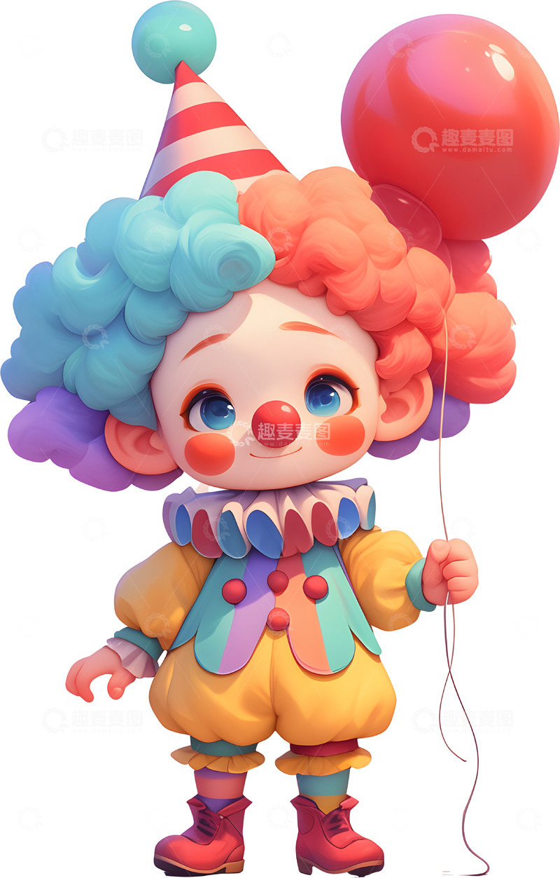 高清大图下载【趣麦麦图】卡通3D拿着气球的小丑1