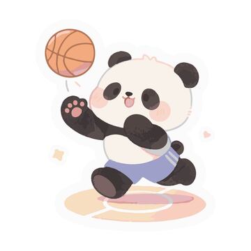 可爱熊猫打篮球卡通插画手绘