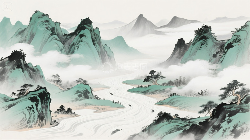 源文件下载【趣麦麦图】中国水墨山水4