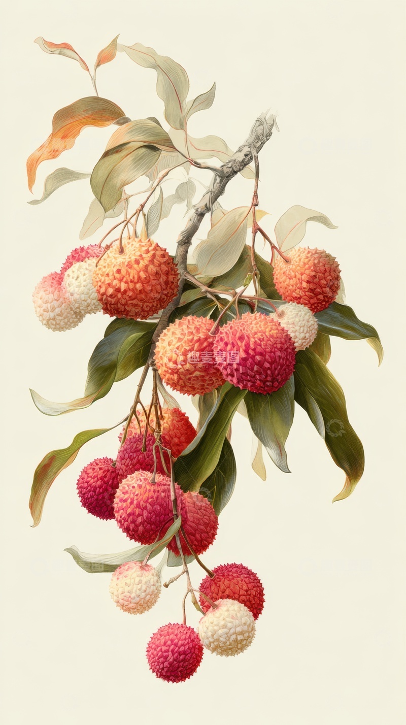 高清大图下载【趣麦麦图】手绘新鲜的荔枝串