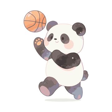 可爱熊猫打篮球卡通插画