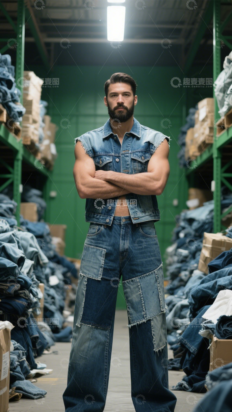 高清大图下载【趣麦麦图】牛仔拼接潮流个性