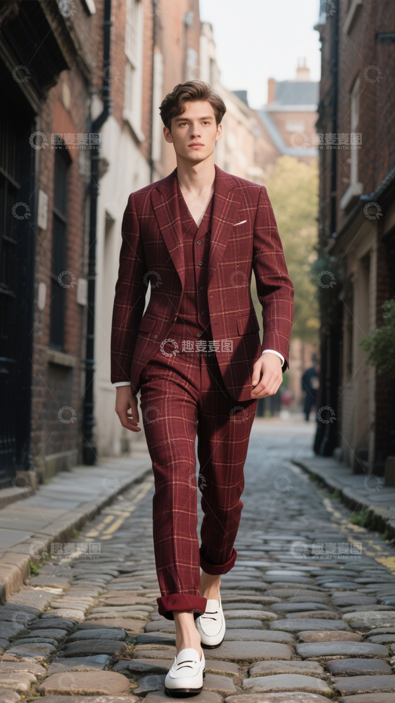 高清大图下载【趣麦麦图】格纹西装绅士英伦风