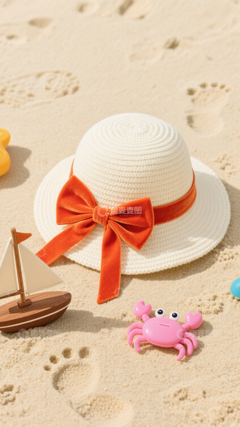 高清大图下载【趣麦麦图】海边沙滩帽度假防晒搭1