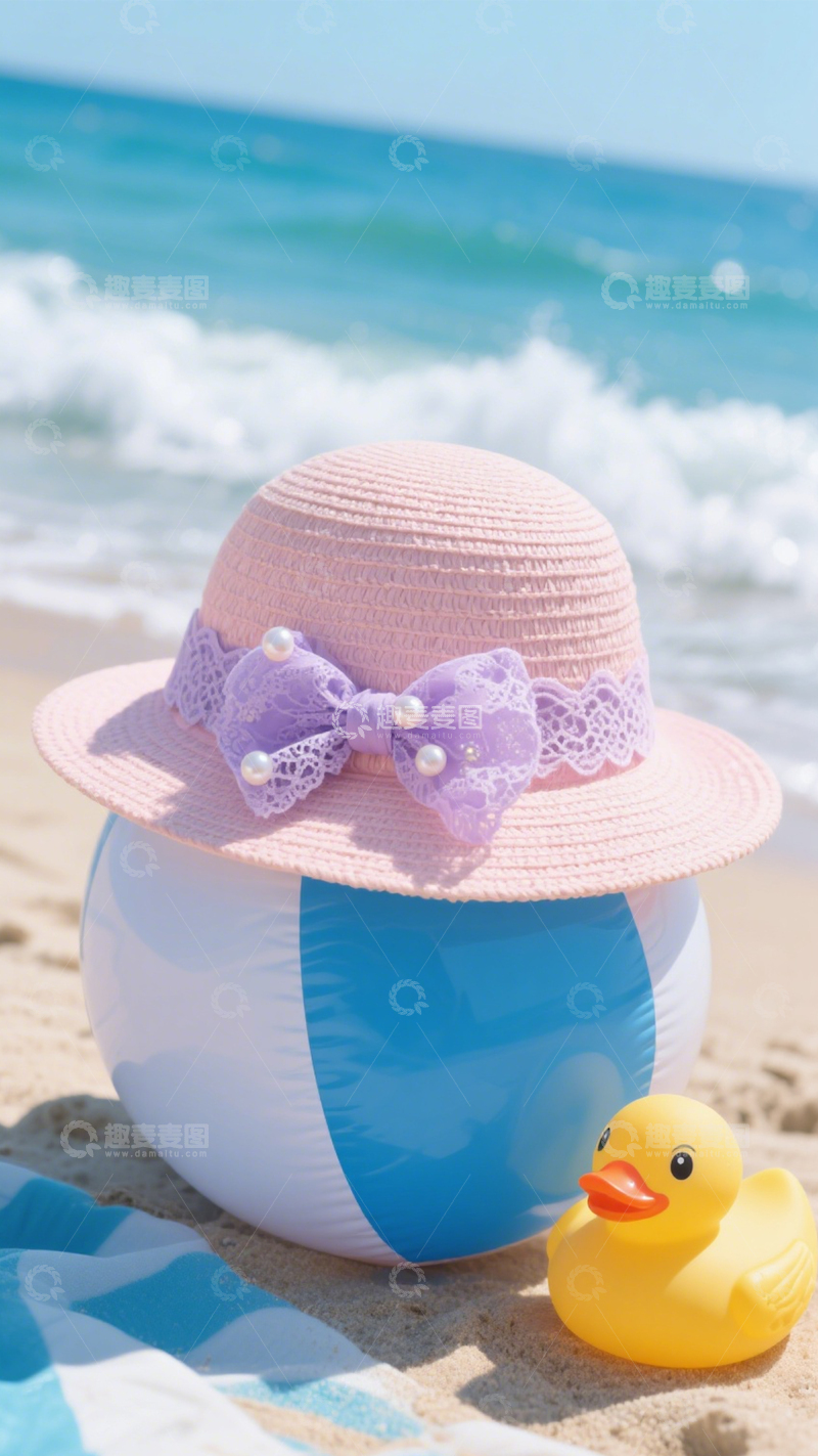 高清大图下载【趣麦麦图】海边沙滩帽度假防晒搭