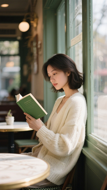 针织开衫文艺阅读风