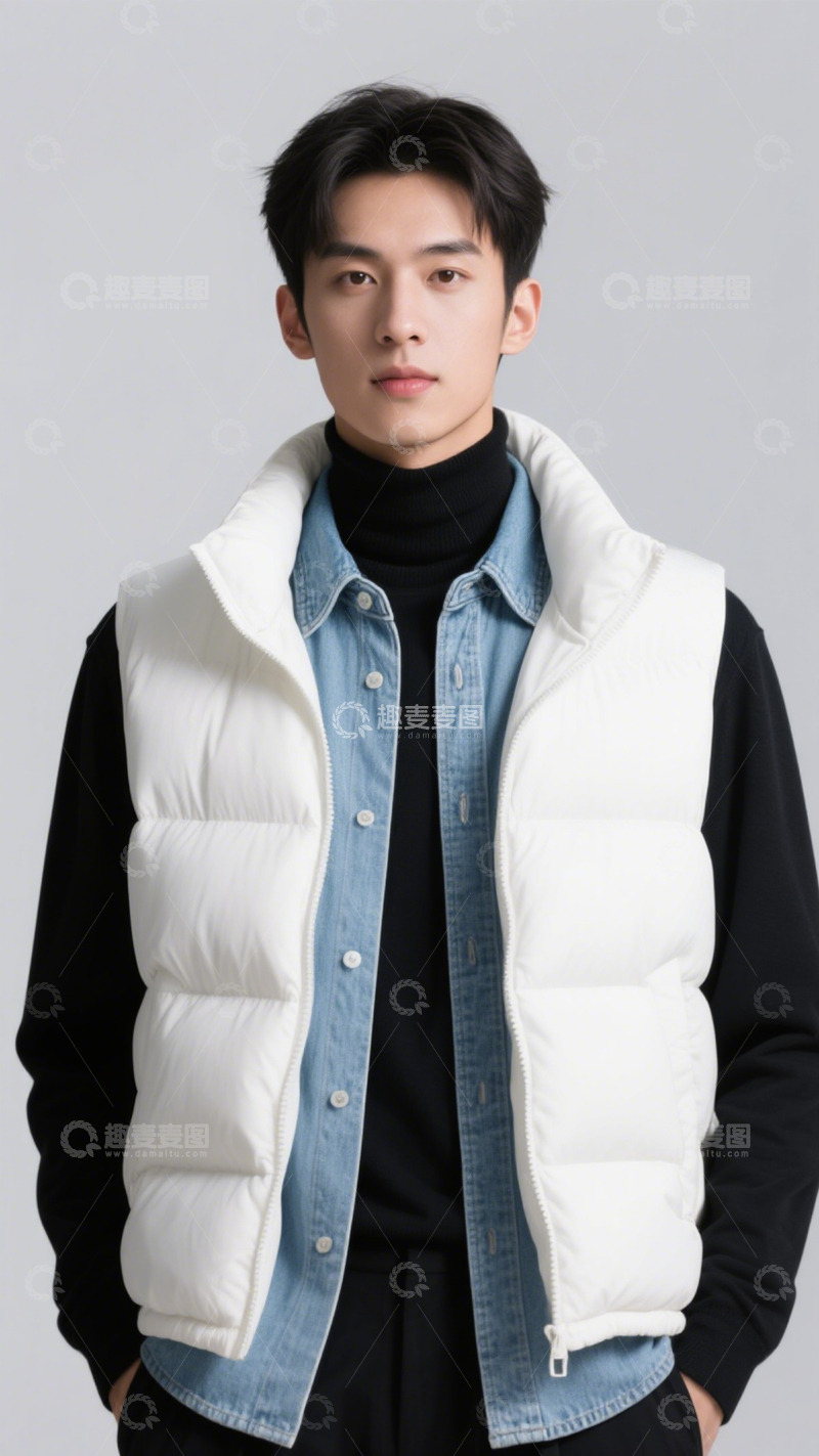 高清大图下载【趣麦麦图】羽绒马甲时尚叠穿风1
