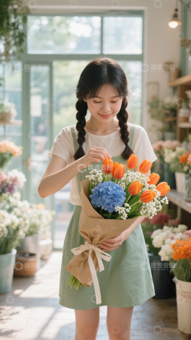 高清大图下载【趣麦麦图】花店清新穿搭氛围