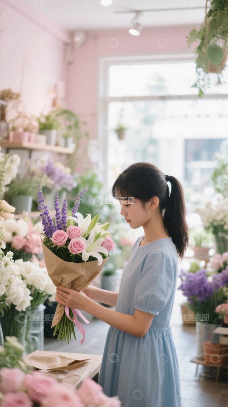 高清大图下载【趣麦麦图】花店清新穿搭氛围1