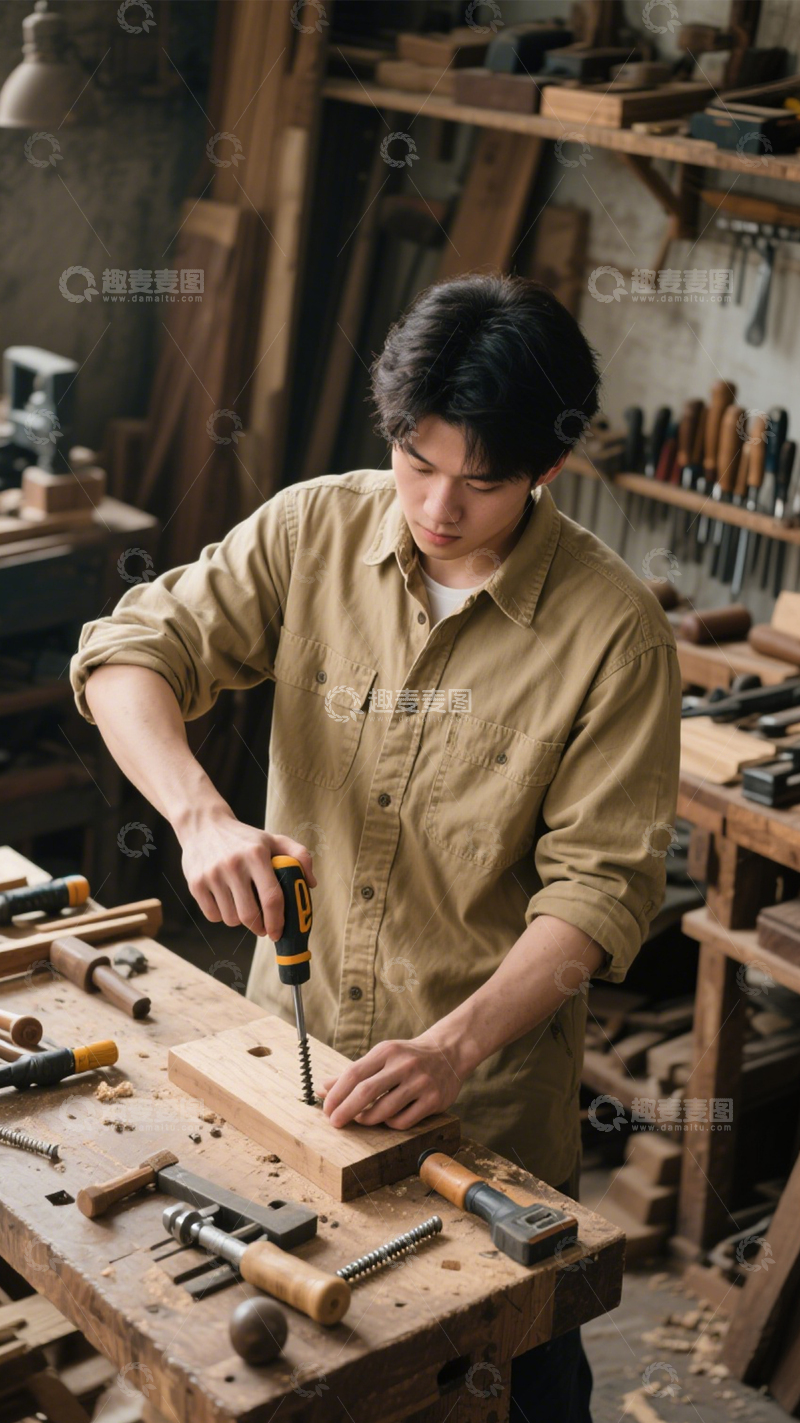 高清大图下载【趣麦麦图】卡其工装衬衫复古劳作风2