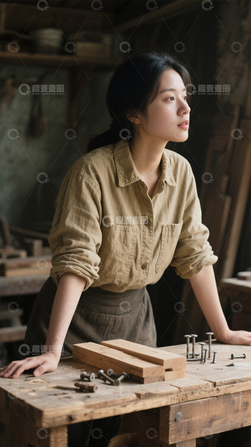 高清大图下载【趣麦麦图】卡其工装衬衫复古劳作风1