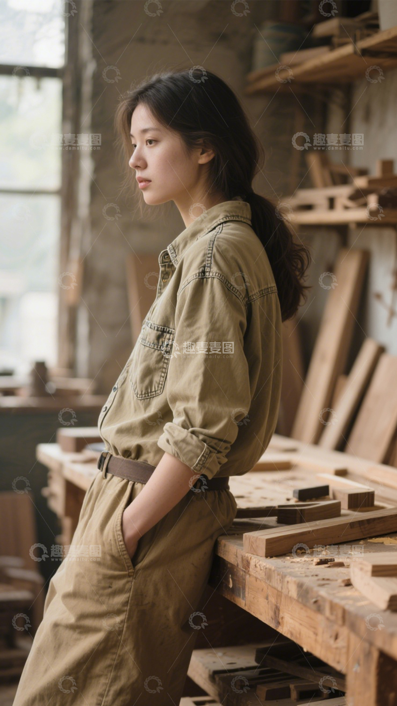 高清大图下载【趣麦麦图】卡其工装衬衫复古劳作风3