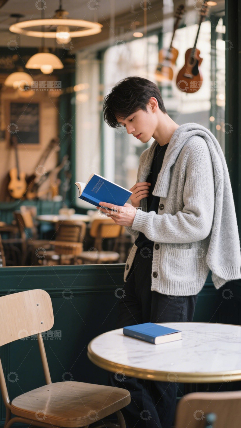 高清大图下载【趣麦麦图】针织开衫文艺阅读风2