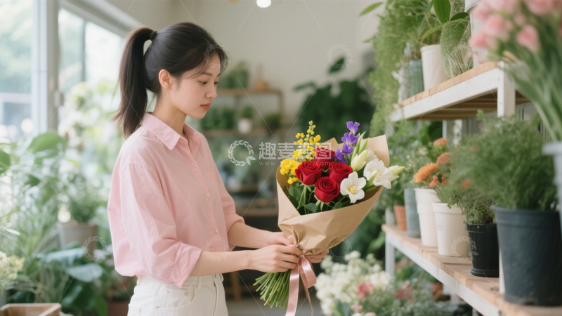 高清大图下载【趣麦麦图】花店清新穿搭氛围3