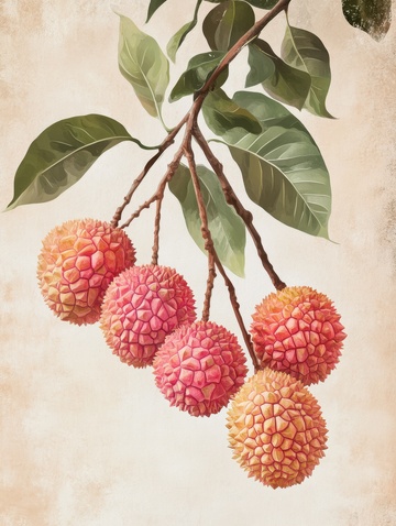 新鲜的一串荔枝水果