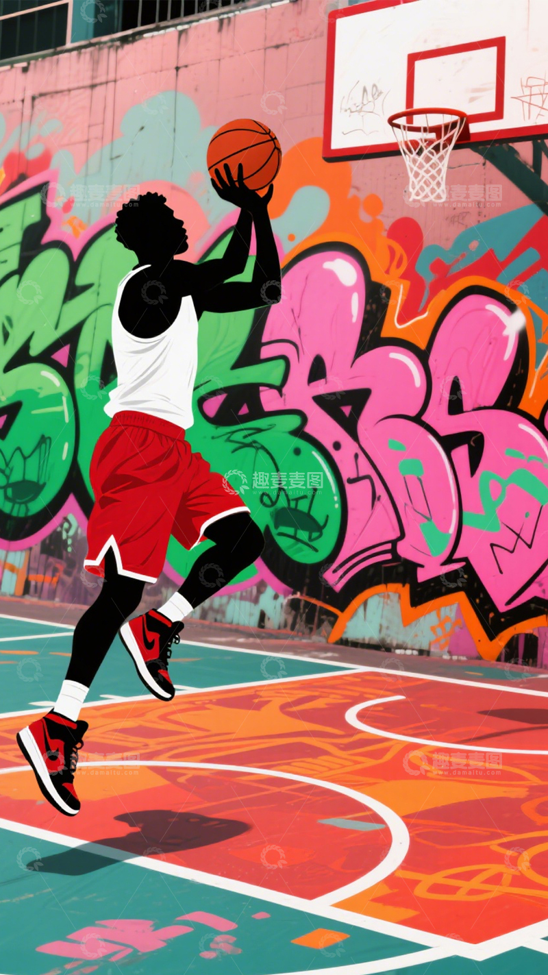 高清大图下载【趣麦麦图】街头篮球活力涂鸦