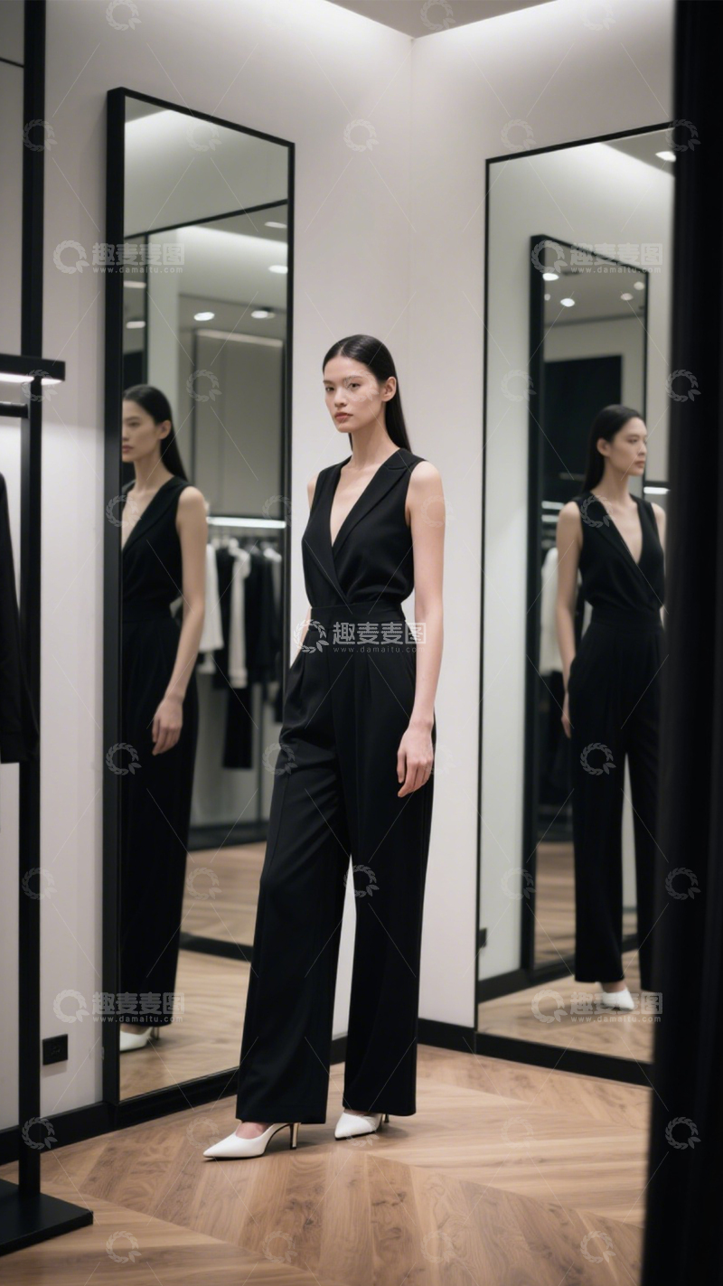 高清大图下载【趣麦麦图】试衣镜前时尚穿搭1