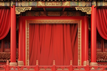 大红色古建筑戏台装饰背景