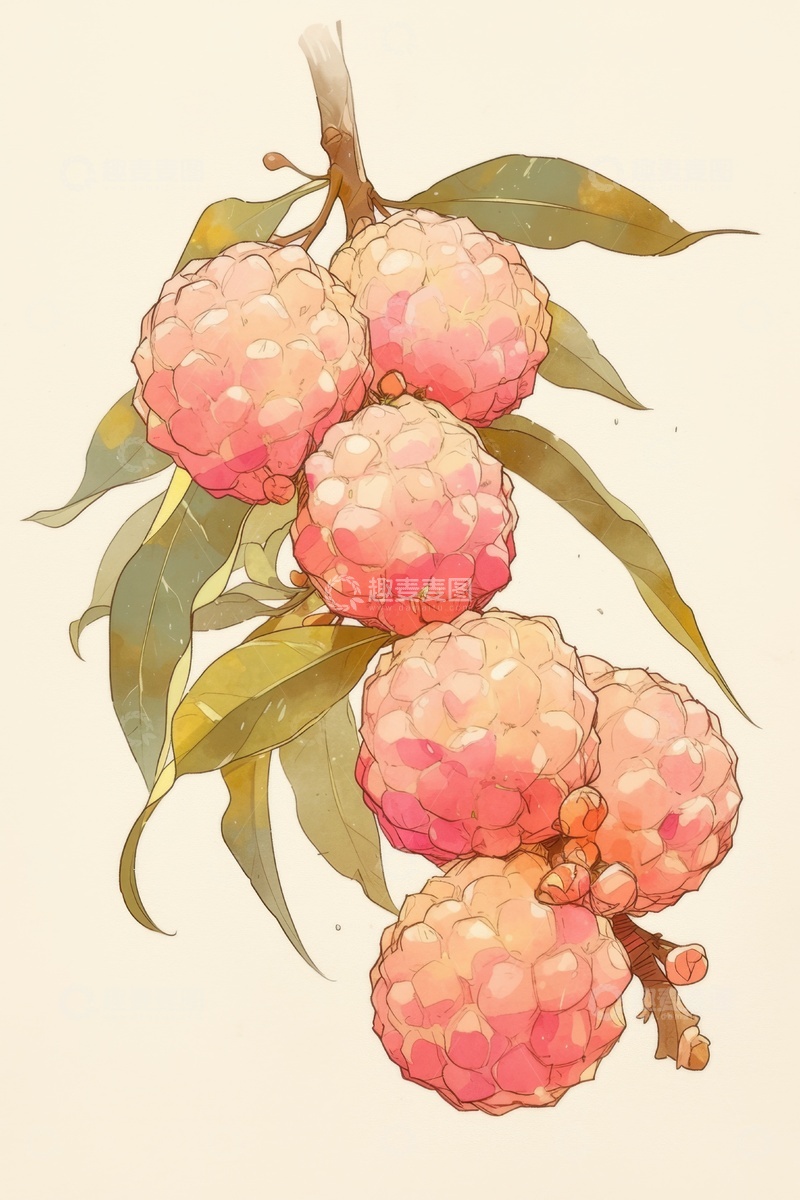高清大图下载【趣麦麦图】手绘一串鲜荔枝