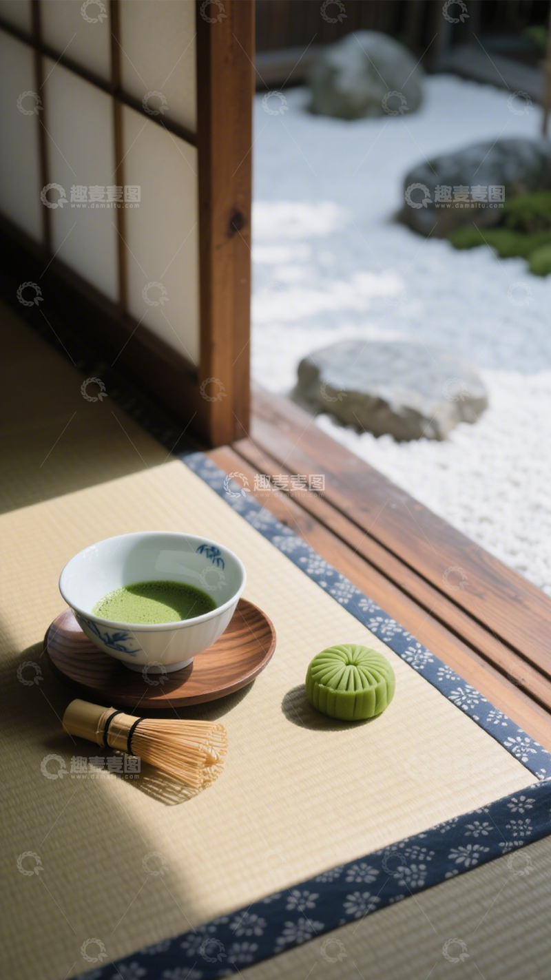 高清大图下载【趣麦麦图】日式庭院抹茶宁静​2