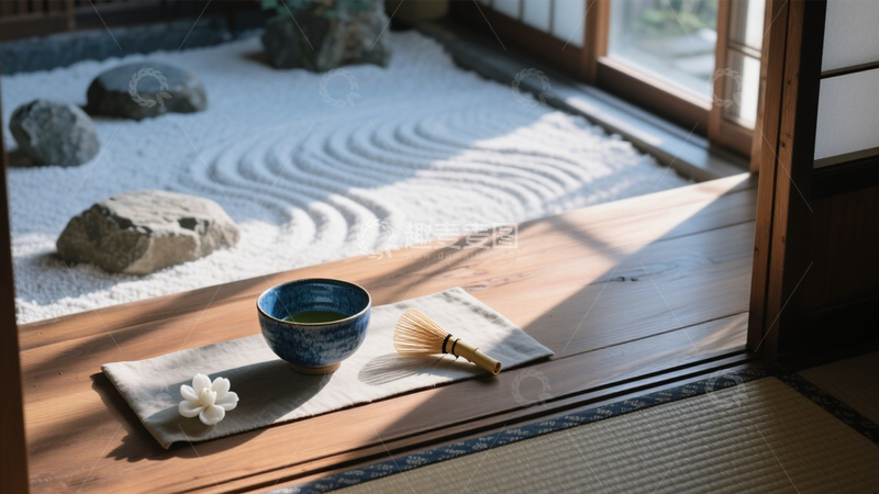 高清大图下载【趣麦麦图】日式庭院抹茶宁静​1