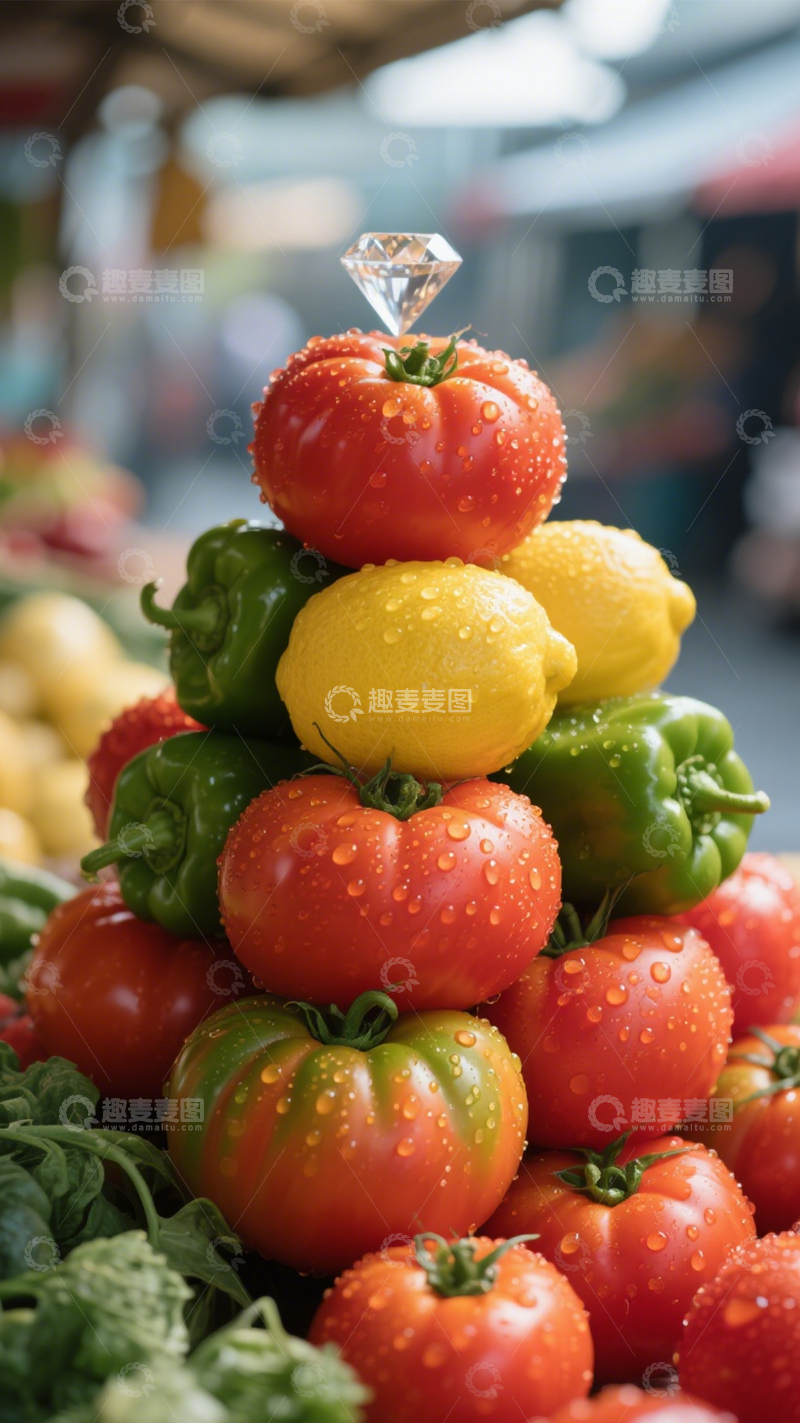 高清大图下载【趣麦麦图】集市新鲜蔬果堆叠​2