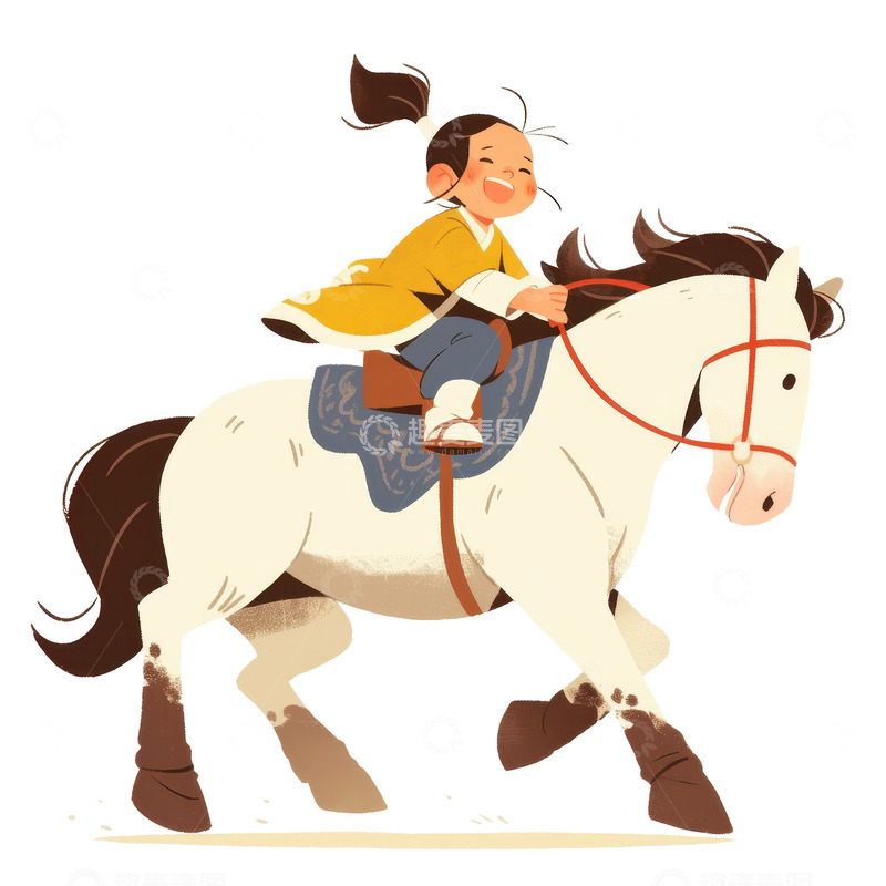 高清大图下载【趣麦麦图】骑着白马的儿童