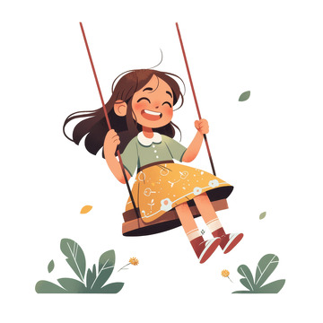 卡通简约荡秋千的女孩