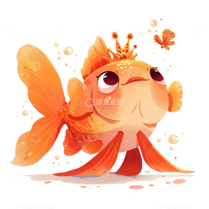 高清大图下载【趣麦麦图】手绘一条大眼睛的金鱼