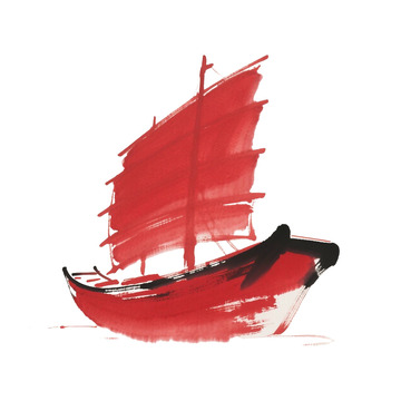 红色船剪影免抠元素7