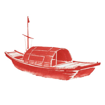 红色船剪影免抠元素