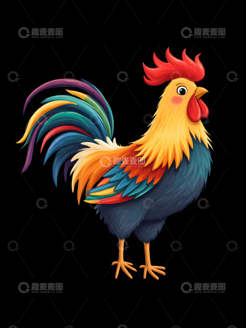 高清大图下载【趣麦麦图】彩绘大公鸡插画