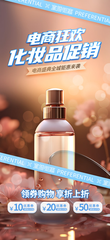 美妆淘宝电商促销购物节海报3