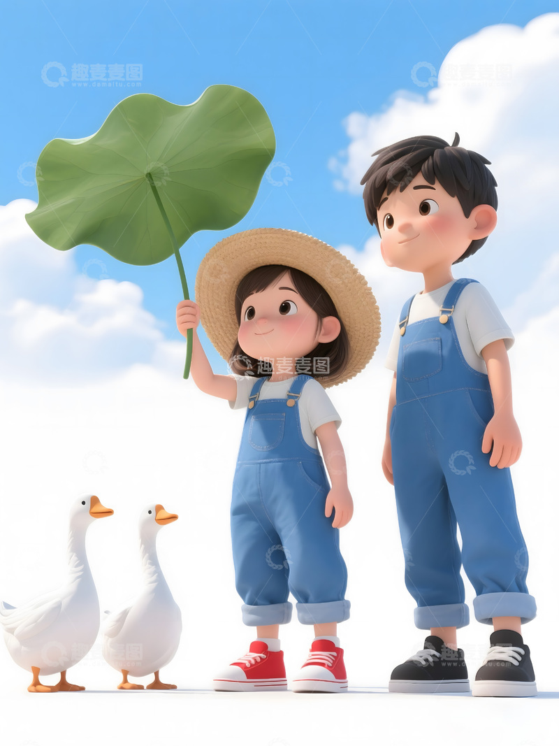 高清大图下载【趣麦麦图】拿着荷叶的女孩