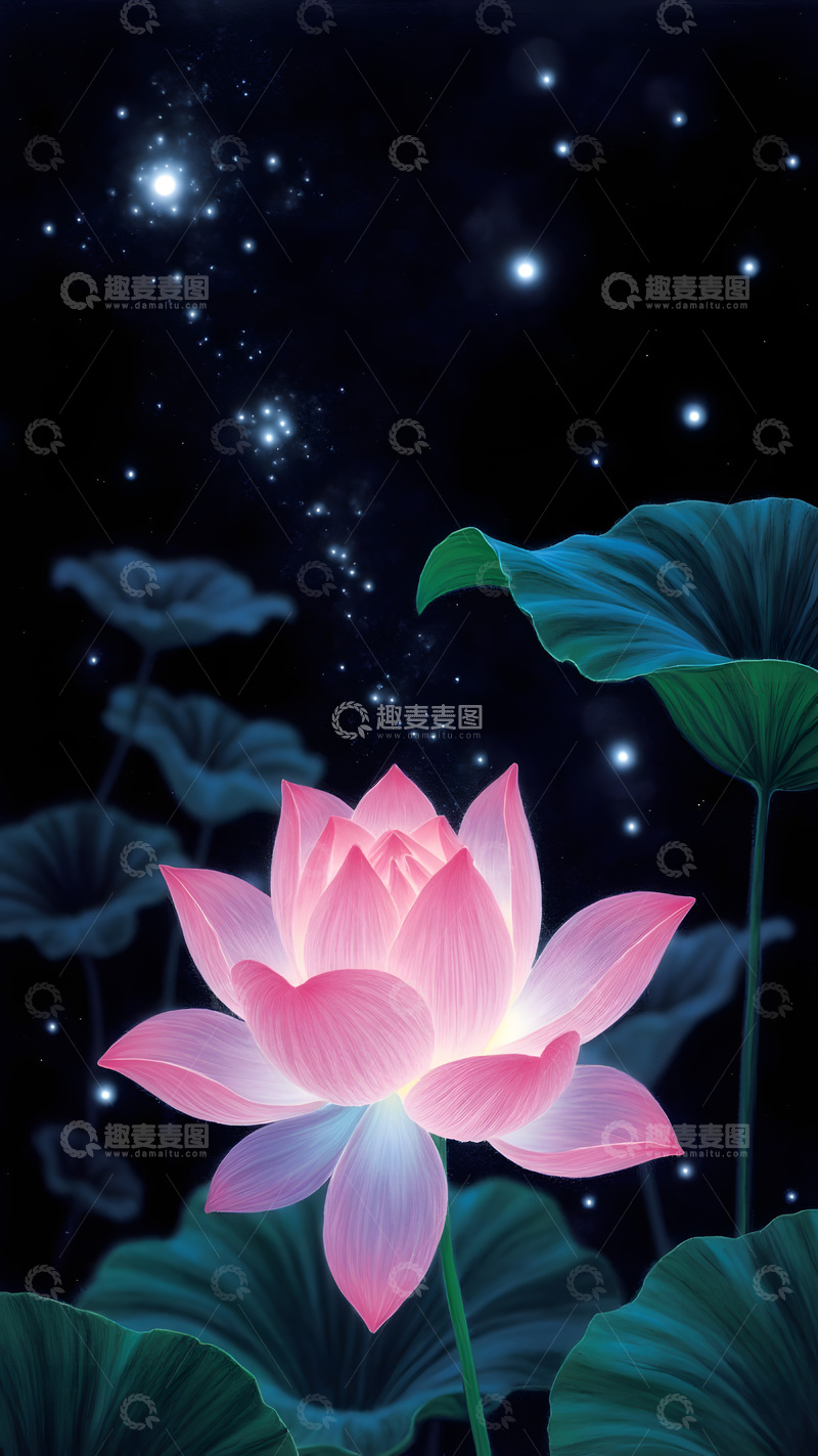 高清大图下载【趣麦麦图】夏日荷花插画1