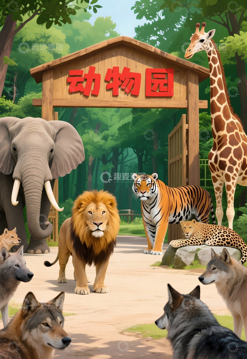 高清大图下载【趣麦麦图】动物园大象老虎狮子