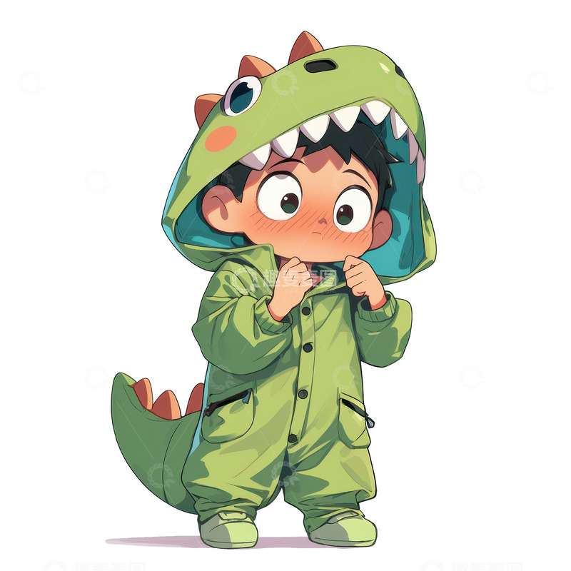 高清大图下载【趣麦麦图】卡通简约穿着鳄鱼睡衣的男孩