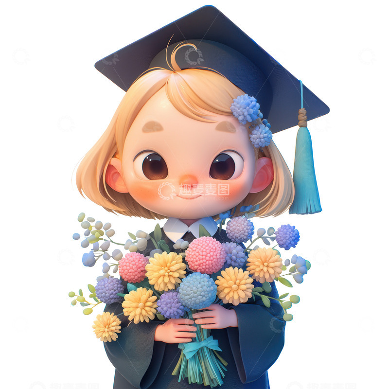 高清大图下载【趣麦麦图】卡通简约抱着鲜花的毕业生