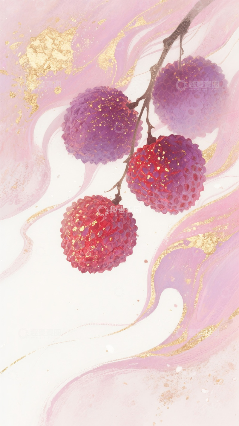 高清大图下载【趣麦麦图】金粉荔枝插画2