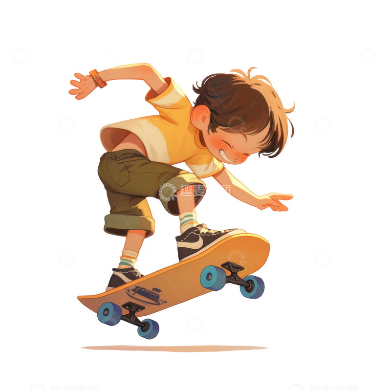 高清大图下载【趣麦麦图】卡通简约玩滑板的小男孩