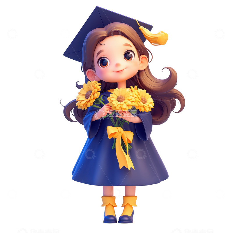 高清大图下载【趣麦麦图】卡通简约抱着鲜花的毕业生1