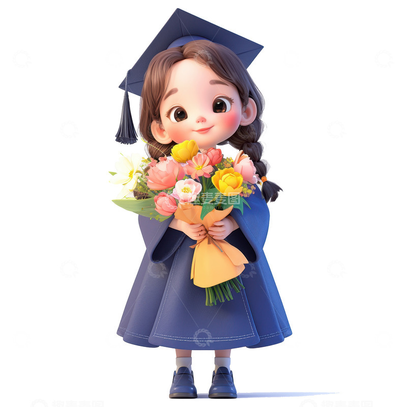 高清大图下载【趣麦麦图】卡通简约抱着一束鲜花的毕业生